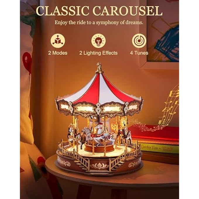 3D PUZZLE MODEL KIT ADULT CAROUSEL MUSIC BOX WITH LIGHT, MODEL BUILDING WOODEN KIT, MECHANICAL WOODEN PUZZLE CONSTRUCTION KIT, GIFT, ADULTS, CHILDREN - Image 2